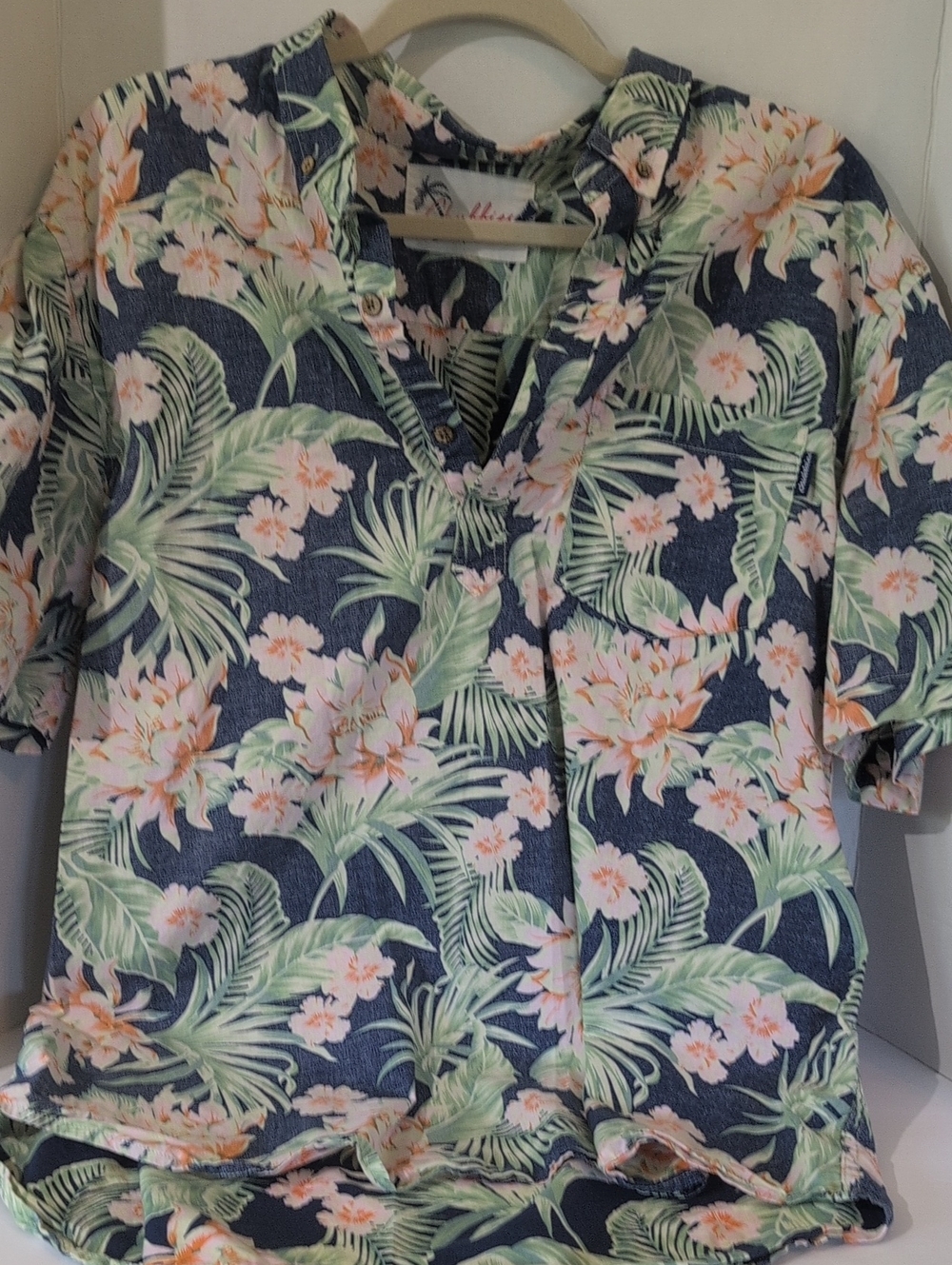 Chubbies Hawaiian 3 Button Shirt - Blue with Pink & Green Floral- Sz XL